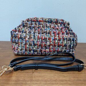 Social threads metallic multi-colored tweed clutch with removable strap